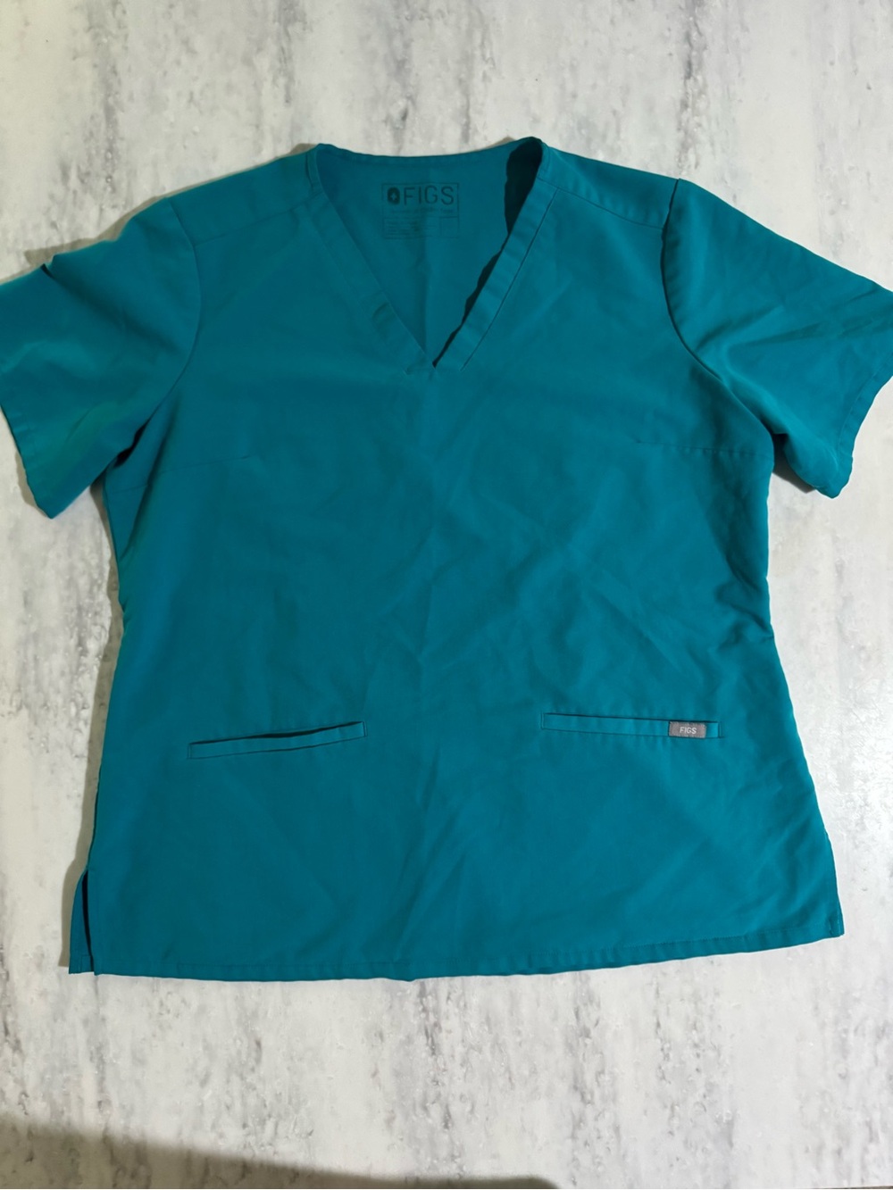 FIGS Teal Casma V-Neck Work Scrub Nursing Medical w Pockets Top L